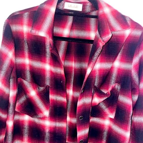 Bella Dahl Red Plaid Frayed Flannel Shirt LIKE NEW - Picture 3 of 16